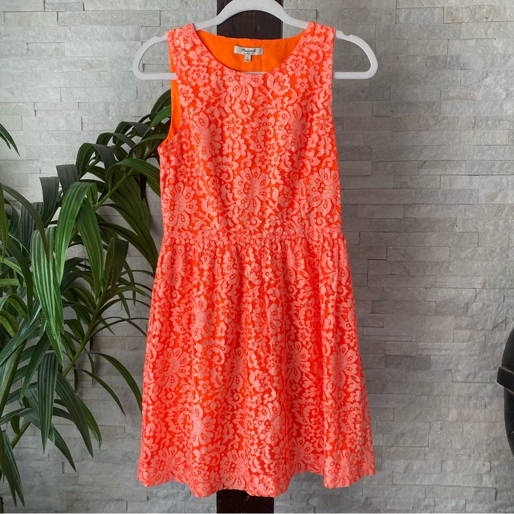 MADEWELL Bright Hunting Orange Lace Blossom Dress Size 2